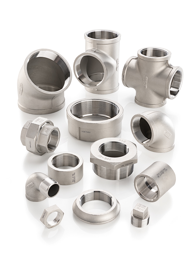 Assorted MSS SP-114 stainless steel pipe fittings in multiple configurations