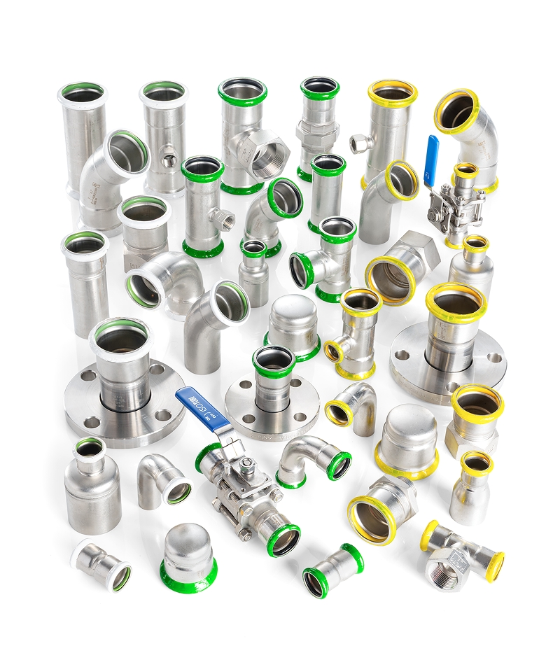 MeritPress stainless steel press fittings, flanges, and valves